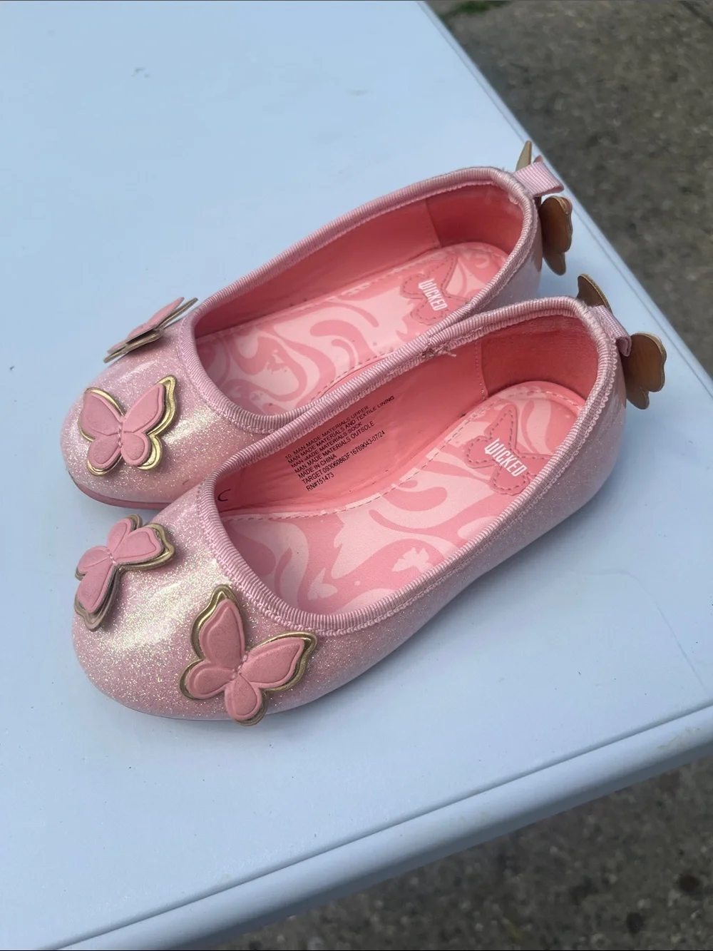 Sparkly gold and pink ballet flats